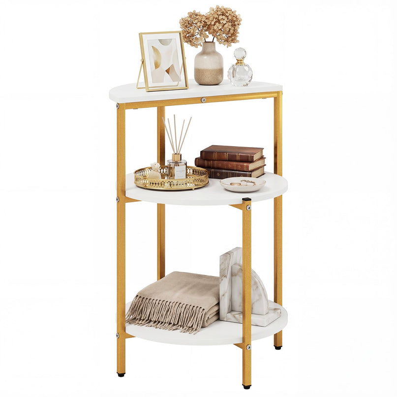 Giantex 3-Tier Round Side Table - Wood Bedside Sofa End Table with Storage Shelves & Metal Frame