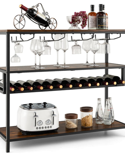 Giantex Wine Rack Table, Freestanding 13-Bottle Wooden Wine Bar Cabinet with Wine Rack
