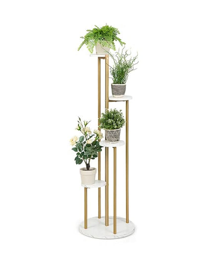 Giantex 4 Tier Plant Stand Indoor, Tall Plant Shelf with Marble Texture for Multiple Potted Plants, Tiered Metal Plant Holder Flower Display Rack for Living Room Balcony Porch