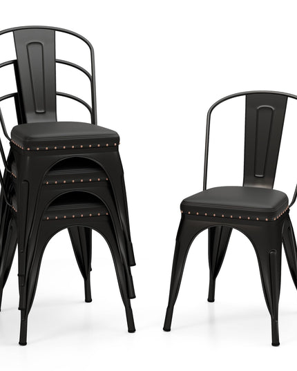 Giantex Metal Dining Chairs Set of 4 with Detachable Backrest & PU Leather Padded Seat