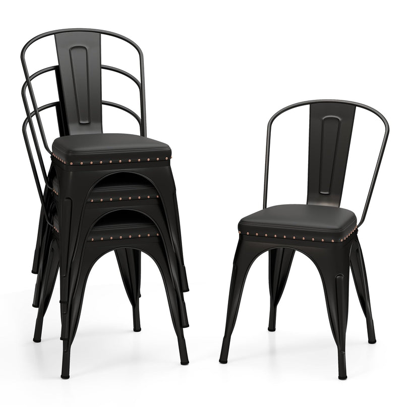 Giantex Metal Dining Chairs Set of 4 with Detachable Backrest & PU Leather Padded Seat