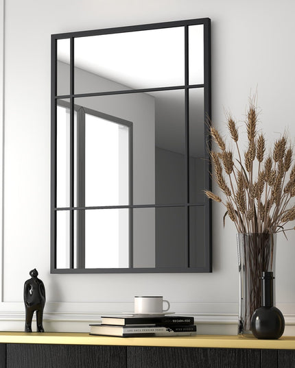 CHARMAID Window Wall Mirror - 40" x 28" Decorative Wall Mounted Mirror, Metal Framed Mirror