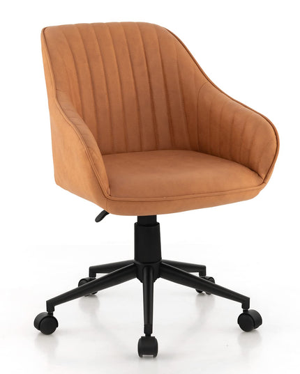 Giantex Leather Office Chair Brown, Mid Century Desk Chair with Wheels and Ergonomic Armrests