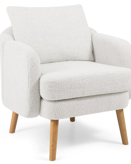 Giantex Sherpa Accent Chair, Modern Upholstered Single Sofa Chair with Back Pillow & Solid Rubber Wood Legs