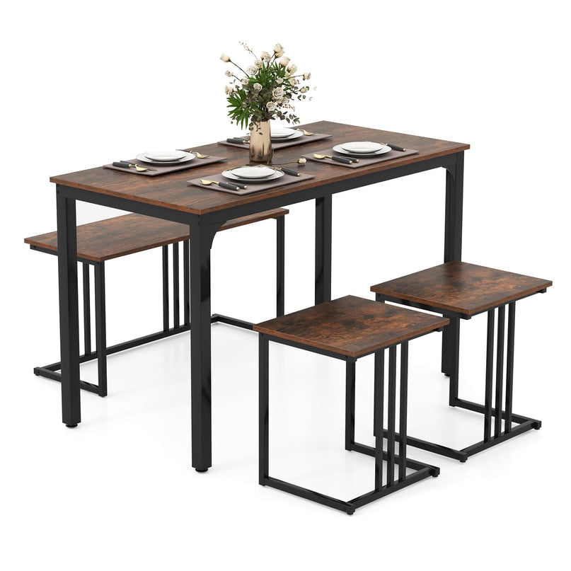 Giantex Dining Table Set for 4 Industrial Kitchen Table 2 Chairs Stool & Bench