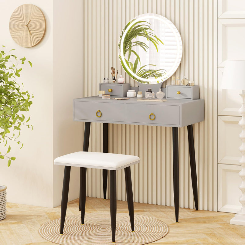 CHARMAID Vanity Desk with Mirror and Lights Modern Vanity Dressing Table with Stool