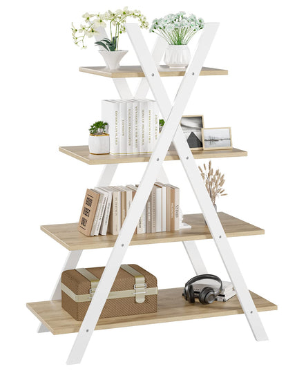 Giantex 4 Tier Bookshelf Storage Shelves Bookcase Ladder Shelf