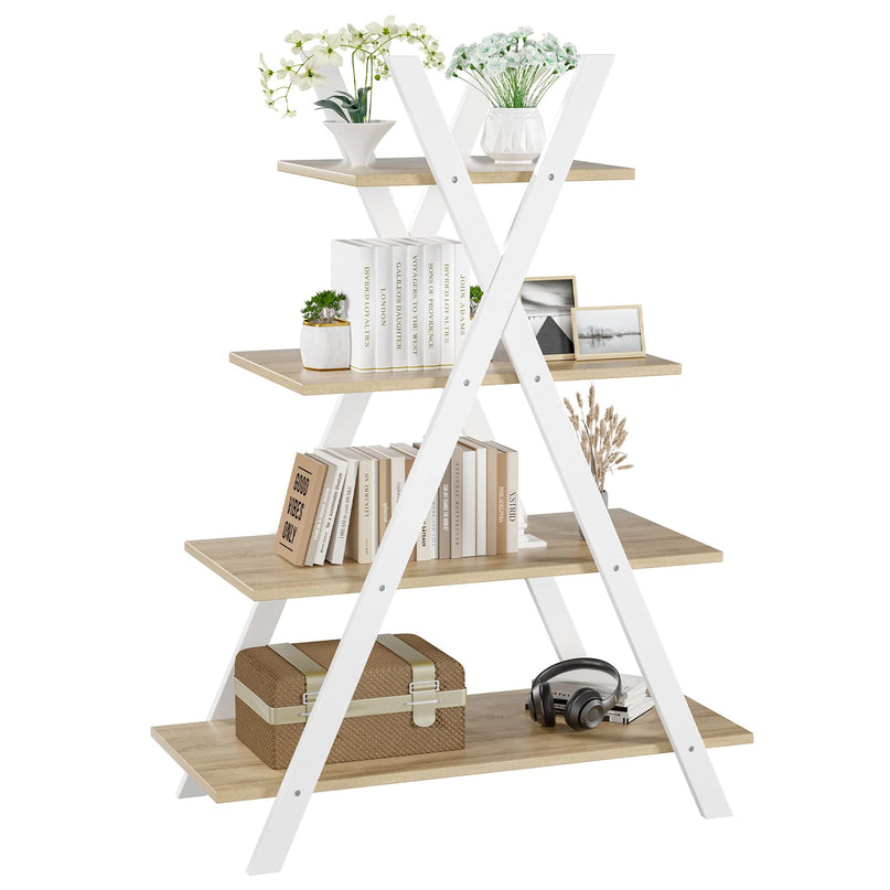 Giantex 4 Tier Bookshelf Storage Shelves Bookcase Ladder Shelf