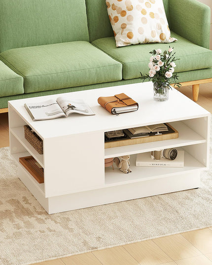 Giantex Coffee Table with Storage, Rectangle Accent Sofa Table with Shelf & Elevated Base