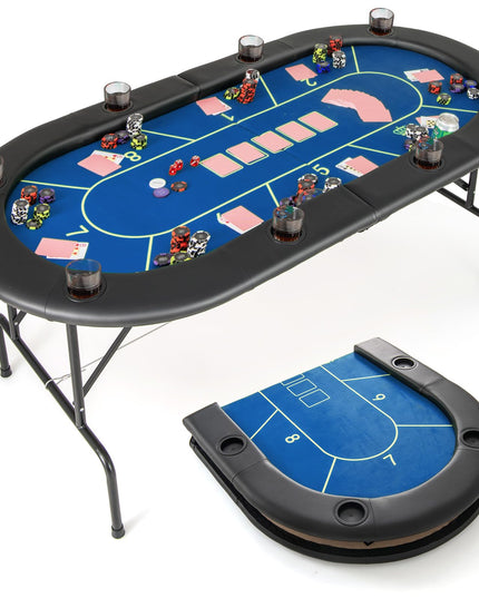 Giantex 72" Poker Table Foldable, 8 Player Folding Card Board Game Table w/ 8 Cup Holders