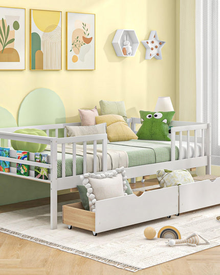 Giantex Twin Daybed with Drawers, Wooden Twin Bed Frame with Side Storage & Slats Support