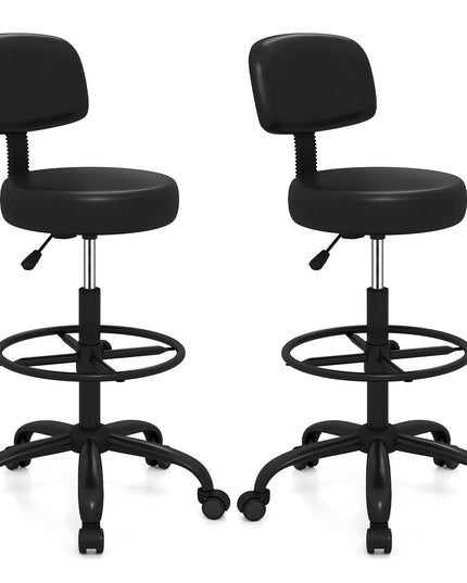 GIANTEX Drafting Chair with Back Adjustable Foot Rolling Stool with Wheels(1/2)