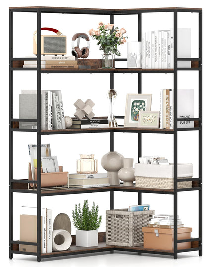 Giantex 5-Tier Corner Bookshelf 71" L-Shaped Bookcase
