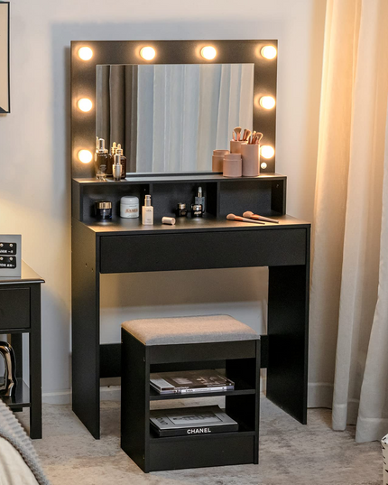 CHARMAID Vanity Table Set with Lighted Mirror, 8 Bulbs, Large Drawer