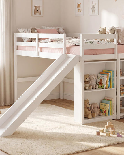 GIANTEX Twin Size Loft Bed with Slide Ladder Storage Shelves for Kids