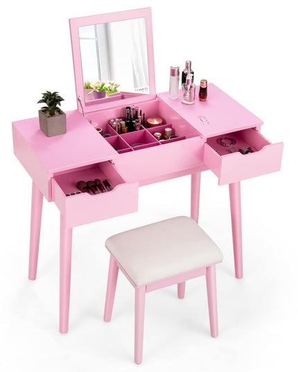 CHARMAID Vanity Set with Flip Top Mirror, 2 Drawers and 9 Storage Compartments