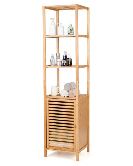 3-Tier Slim Shelving Unit with Shutter Door & Anti-Toppling Device