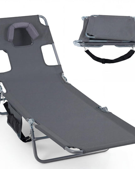 Giantex Folding Tanning Chair with Face Hole& 5-Position Adjustable Backrest (1/2)