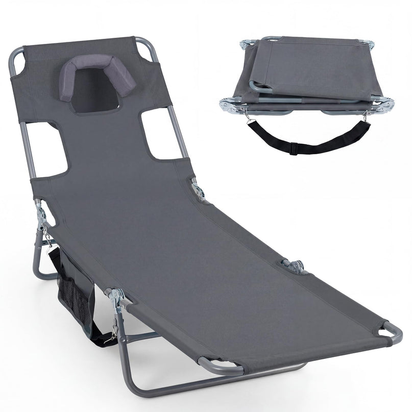 Giantex Folding Tanning Chair with Face Hole& 5-Position Adjustable Backrest (1/2)