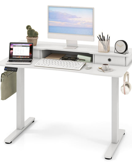 Giantex Electric Standing Desk with 2 Drawers, 48" /55"x 24" Height Adjustable Electric Stand Up Desk with Storage Shelf