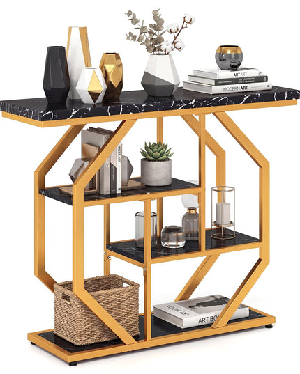Giantex Console Moderne à 4 Niveaux de 40 Pouces avec Étagères de Rangement et Cadre Métallique Géométrique