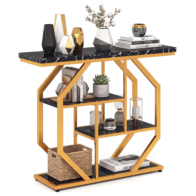 Giantex Console Moderne à 4 Niveaux de 40 Pouces avec Étagères de Rangement et Cadre Métallique Géométrique