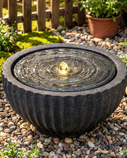 Fontaine d'extérieur ronde Giantex 45 cm avec 6 lumières LED pour la décoration de jardin, patio, porche