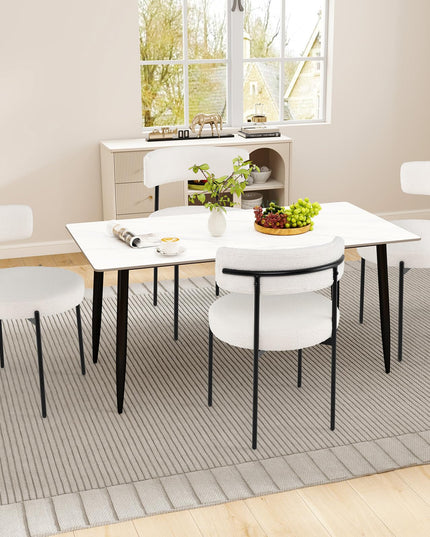 Giantex Sherpa Dining Chairs Set of 4, Upholstered Round Kitchen Chairs with Curved Backrest & Metal Legs