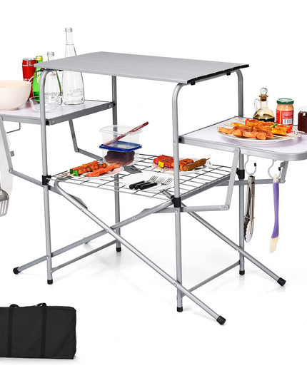 Giantex Folding Grill Table with 26'' Main Tabletop, Portable Aluminum Camping Table