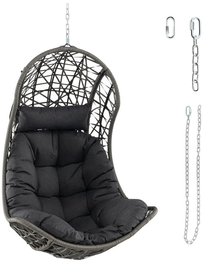Giantex Swing Egg Chair Outdoor - PE Rattan Hammock Chair with Soft Pillow, Cushion, Metal Frame, Hanging Accessories