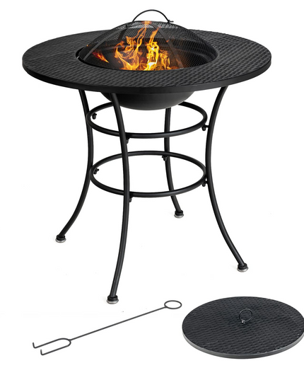 Giantex Fire Pit for Outside 32 Inch, 4-In-1 Multifunctional Dining Table for Camping,Metal Round Small Outdoor Fire Pits