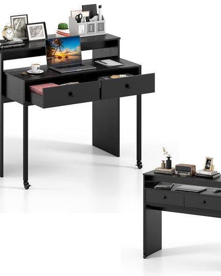 Giantex Small Computer Desk with Hutch & Drawers
