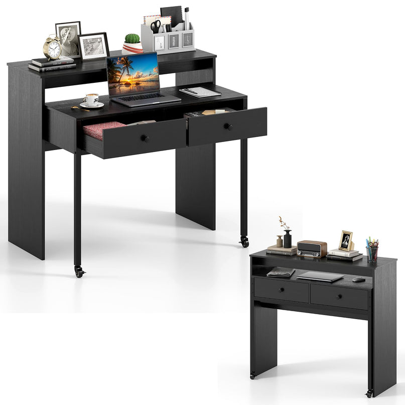 Giantex Small Computer Desk with Hutch & Drawers
