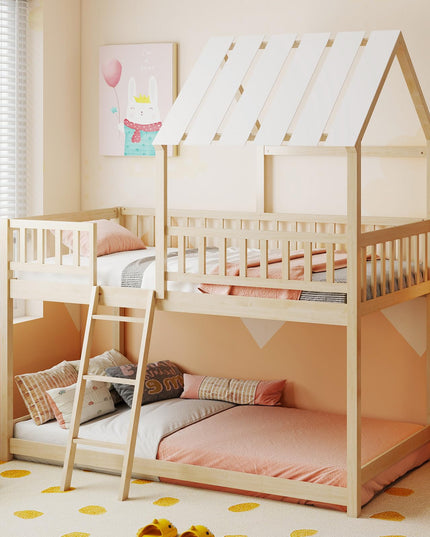Giantex Twin Over Twin House Bunk Bed Low Loft Bed Frame