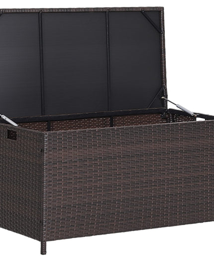 Giantex Outdoor Wicker Storage Box - 50 Gallon PE Rattan Storage Container with Lid, Mix Brown
