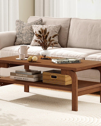 Table basse moderne du milieu du siècle Giantex de 119 cm à 2 niveaux rectangulaire avec étagère de rangement