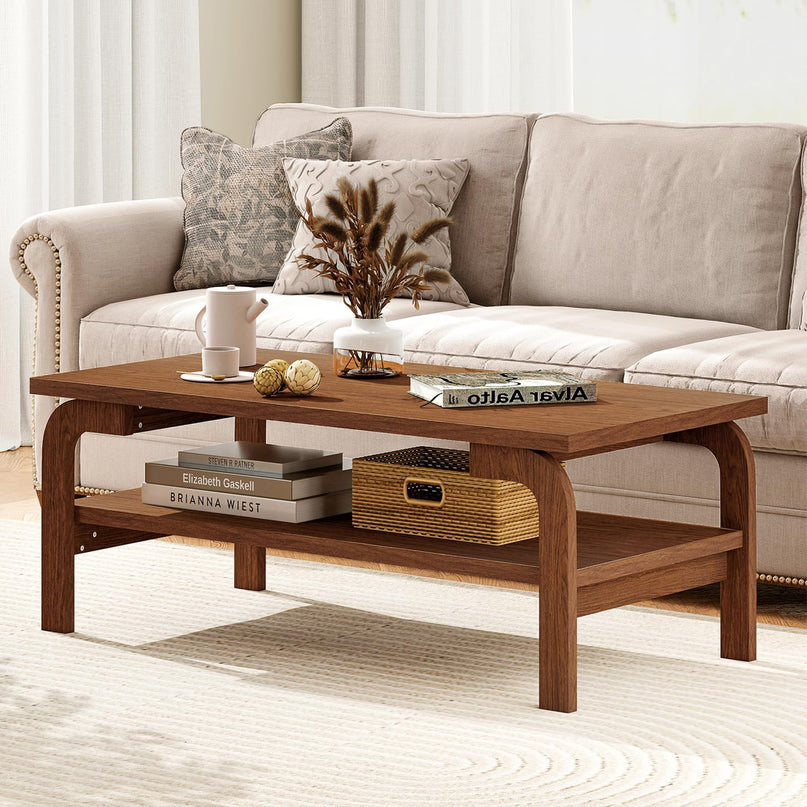 Table basse moderne du milieu du siècle Giantex de 119 cm à 2 niveaux rectangulaire avec étagère de rangement