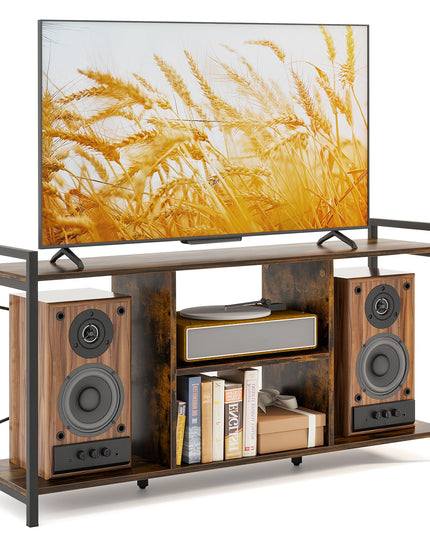 Giantex TV Stand for TVs up to 55", 3-Tier Entertainment Center with Open Storage Shelves, Side Guardrails & Metal Frame