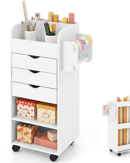 Giantex Craft Storage Cart - Utility Organizer Cart with 3 Drawers, 3 Shelves (White)