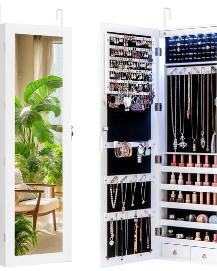 Wall Mounted Jewelry Armoire with Full Length Mirror