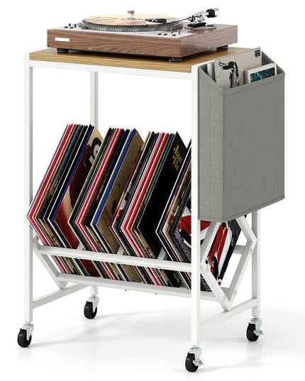 Giantex Rolling 2 Tier Turntable Stand with Storage Shelf Up to 130 Albums