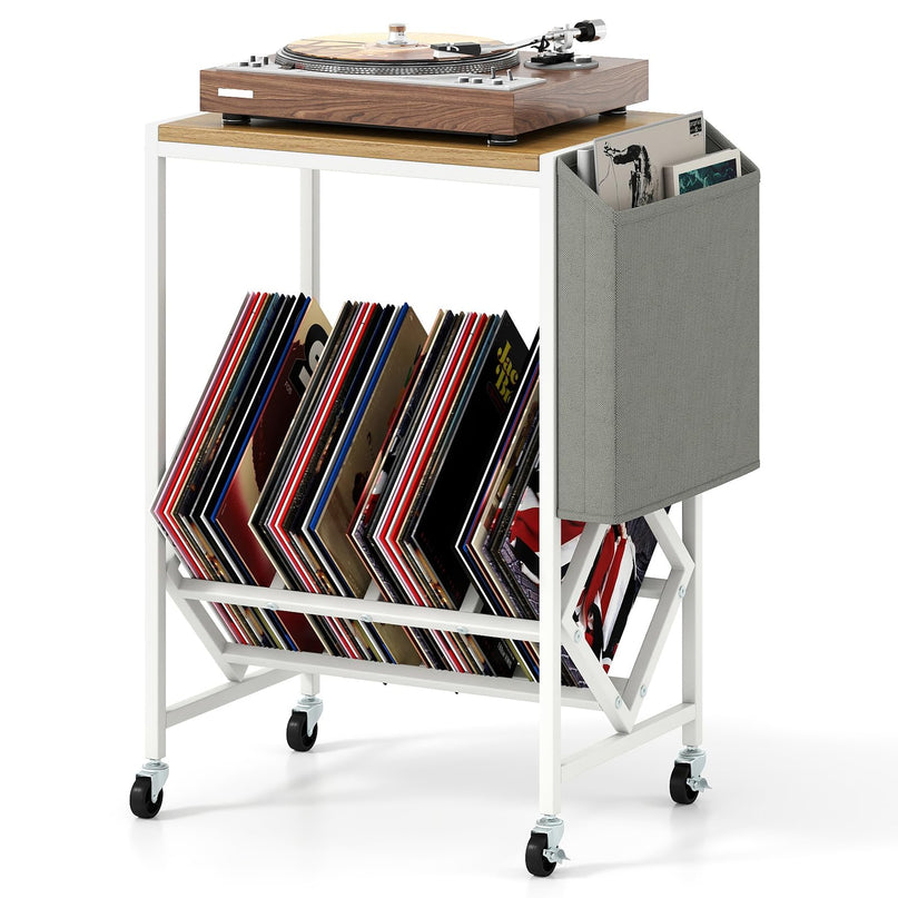 Giantex Rolling 2 Tier Turntable Stand with Storage Shelf Up to 130 Albums