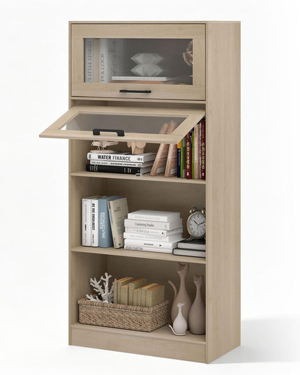 Giantex 4-Tier Tall Bookcase with Flip-up Doors