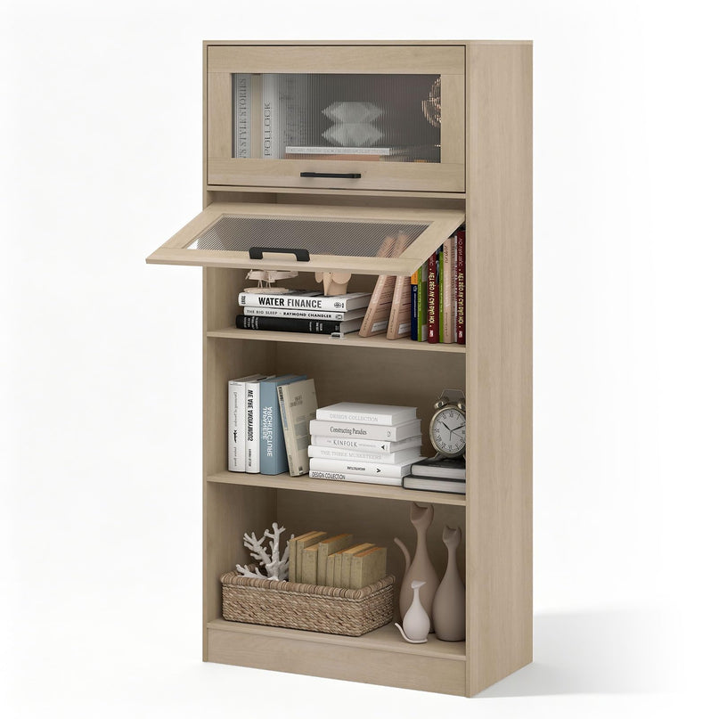 Giantex 4-Tier Tall Bookcase with Flip-up Doors