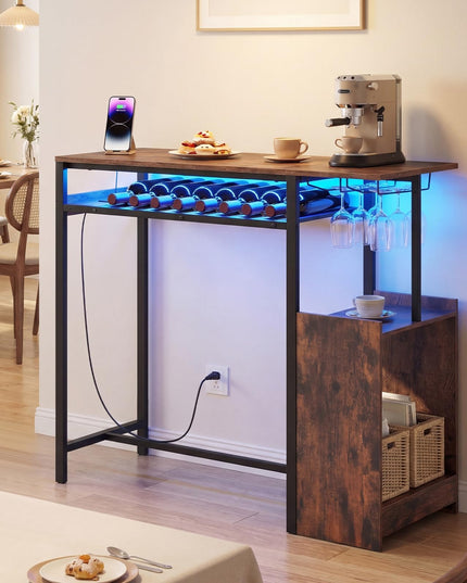 Giantex Rectangular Bar Table with Charging Station and LED Light