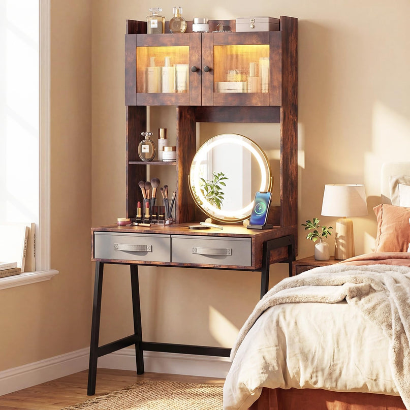 Coiffeuse haute de 170 cm avec miroir LED pour chambre à coucher de Giantex