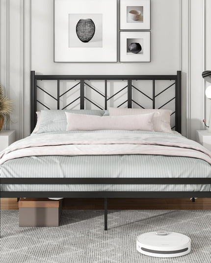 Giantex Bed Frames with Vintage Headboard, Metal Mattress Foundation for Storage