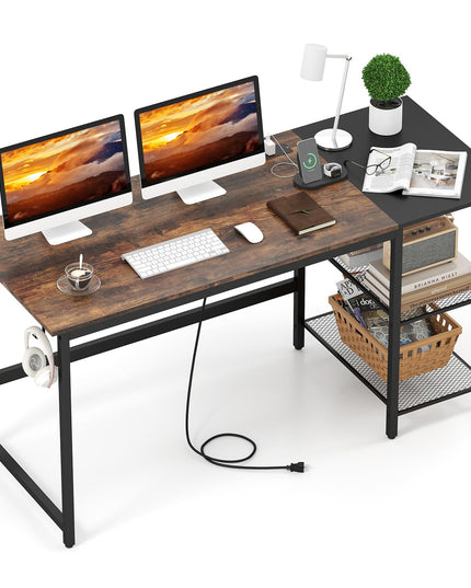 Giantex 59 Inch Computer Desk with Charging Station Study Writing Desk