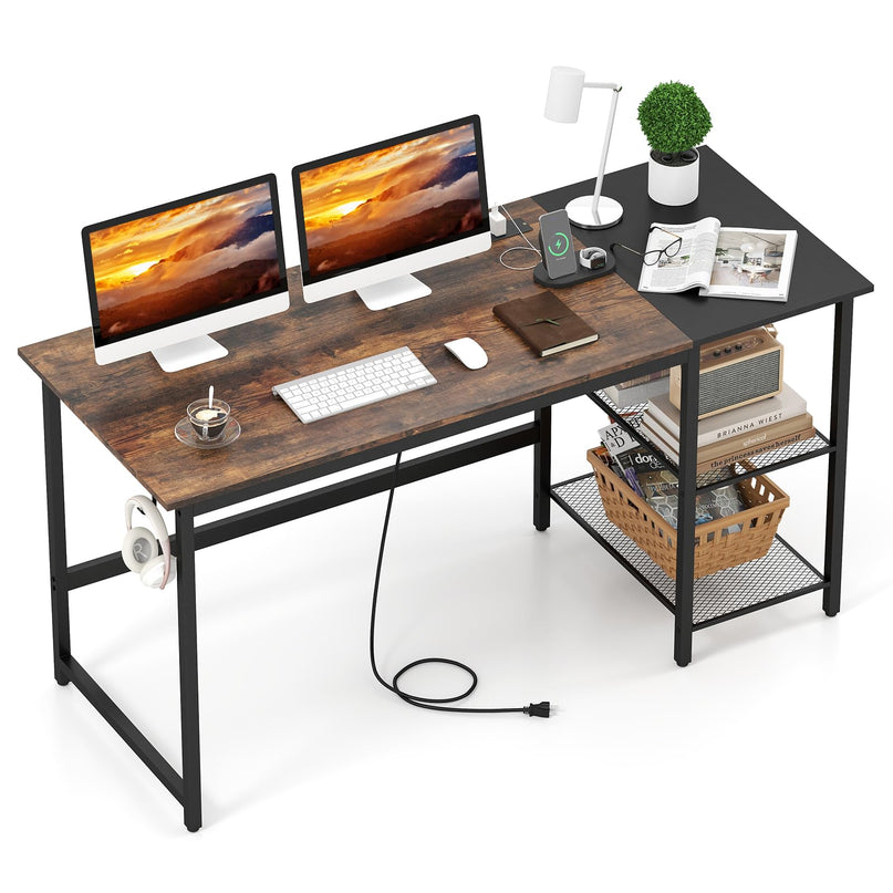 Giantex 59 Inch Computer Desk with Charging Station Study Writing Desk