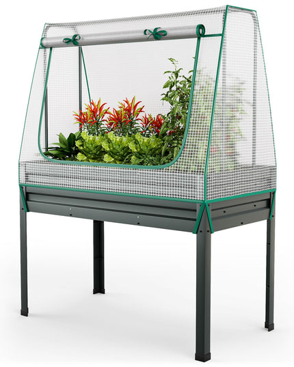 Giantex 3-in-1 Raised Garden Bed with Greenhouse Cover & Trellis Rope,  46”x23.5”x59” Raised Bed for Flower Herb Vegetable